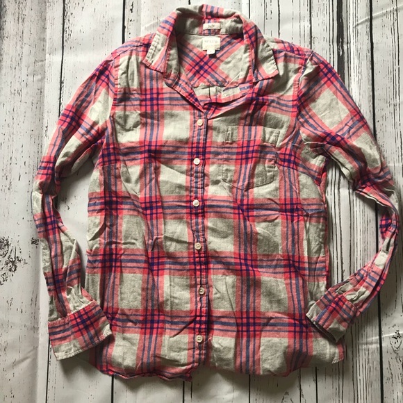 J. Crew Gray blue & pinkish flannel - Sz S - Picture 1 of 3